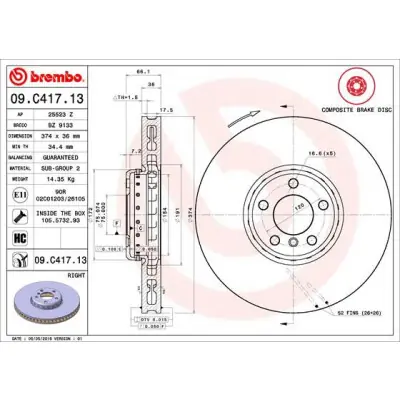 Liquidación Disco de freno BREMBO 09.C417.13